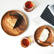아카시아 나무 접시 원형 우드 플레이트 그릇 3size